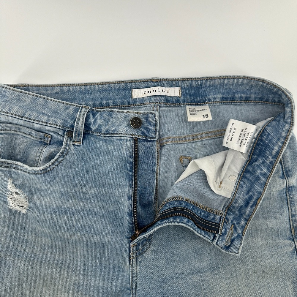 Eunina Bella Jeans Womens 15 Blue Denim Super High Rise Skinny Ankle Distressed